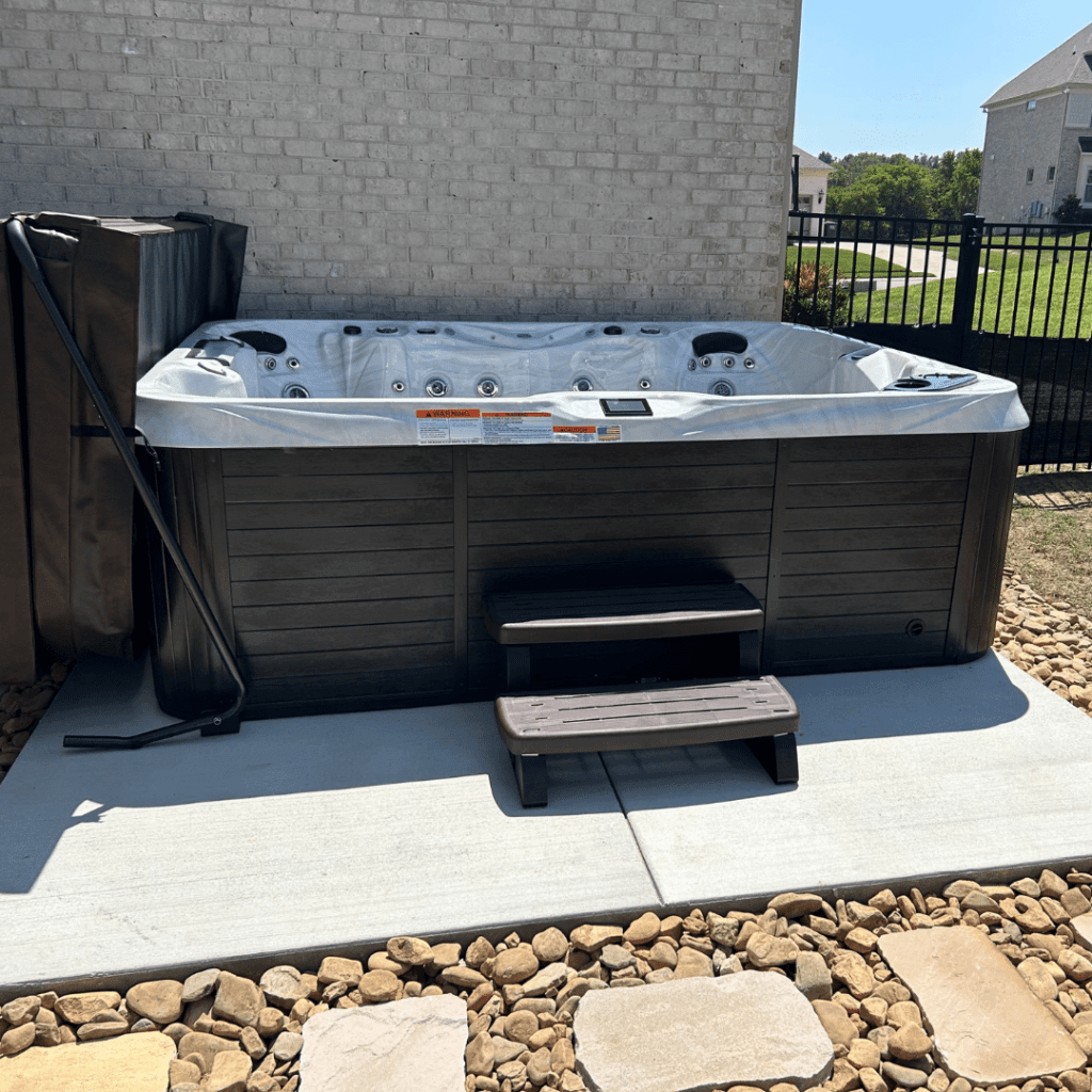 Completed concrete hot tub pad installation by Hot Tub Pads in Ontario